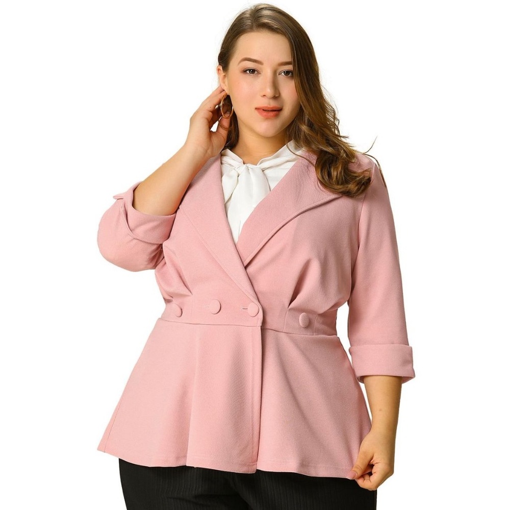 Agnes Orinda Pink 3/4 Sleeve Button Adjustable Peplum Blazer  Size 1X